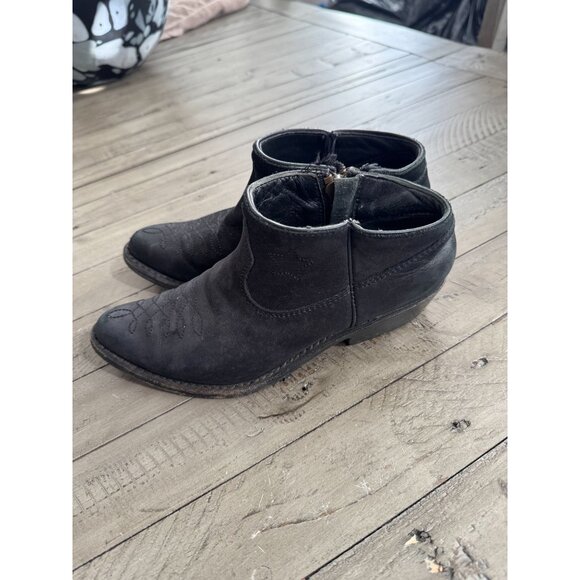Anine Bing Lou Western Cowgirl Embroidered Leather Ankle Boots Booties Black 36 - Picture 1 of 7